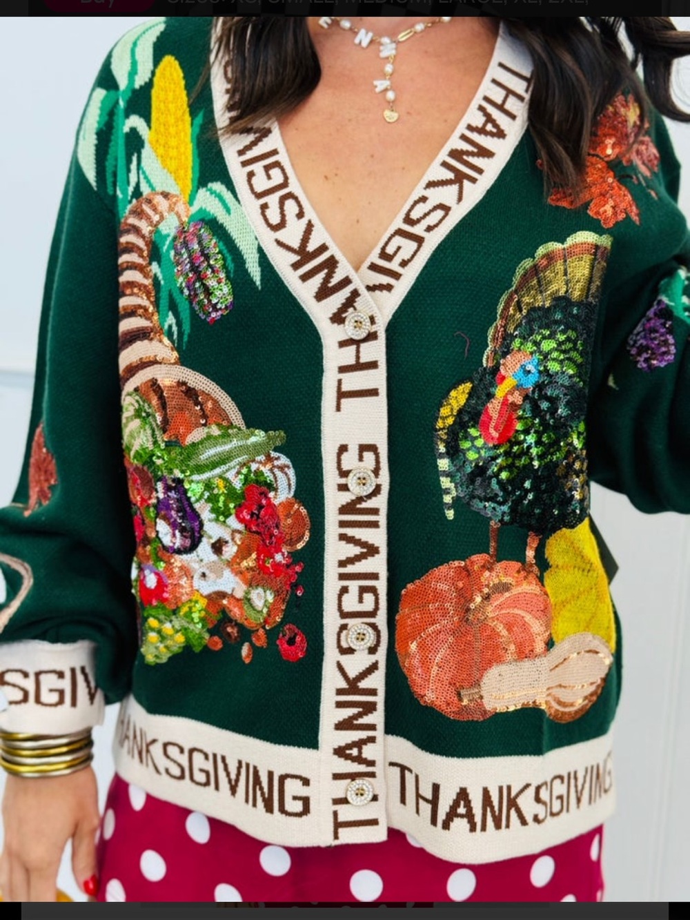 Queen of sparkles green and cream Thanksgiving cardigan